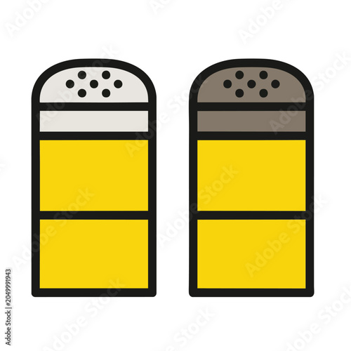Minimalist vector icon set of yellow salt and pepper shakers.