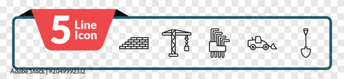 Fotografía outline construction and tools icons set - brick wall, crane, loader, spade