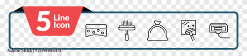 Foto outline cleaning icons set - scouring pads, window cleaner, window cleanin, compress cleanin