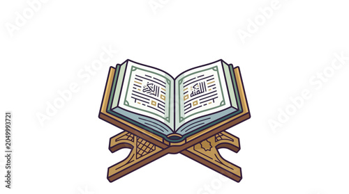 Fotografie An open Quran resting on a traditional wooden book stand known as a Rehal