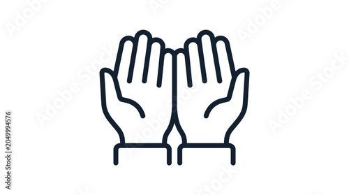 Schilderij op canvas Line art illustration of two open hands held together in a gesture of prayer or supplication