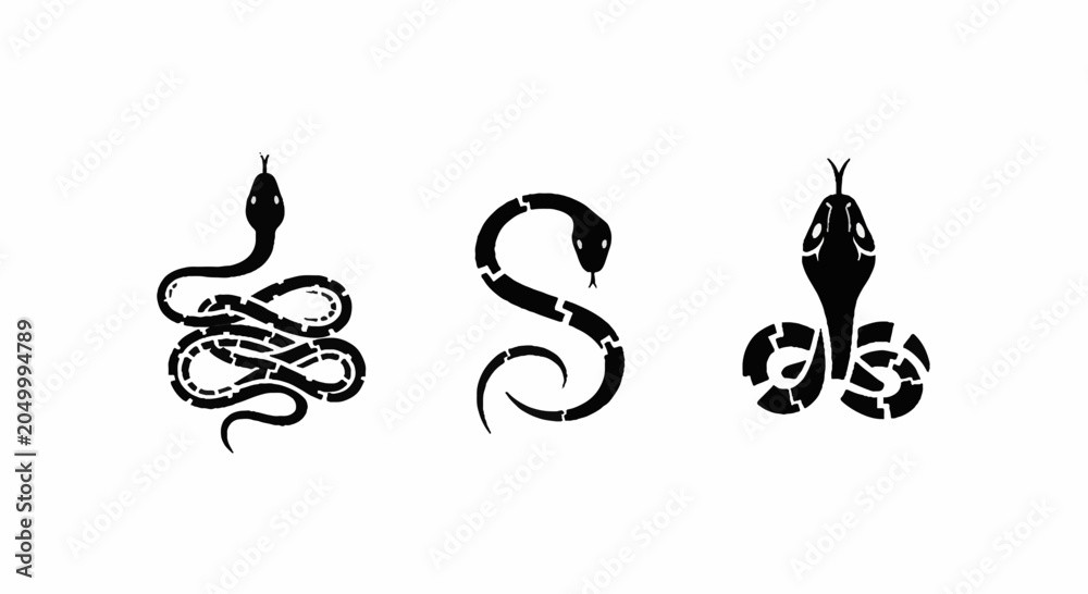 Naklejka premium Black And White Illustrative Snake Symbols Collection.