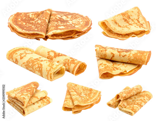 Assortment Of Golden Brown Pancakes And Crepes Isolated On Transparent Background