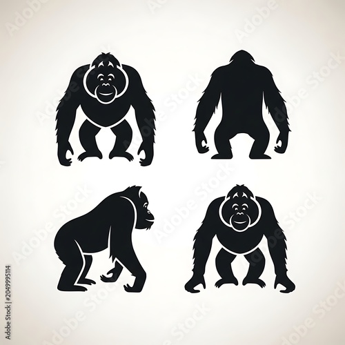 Black silhouette illustrations of four running dogs.