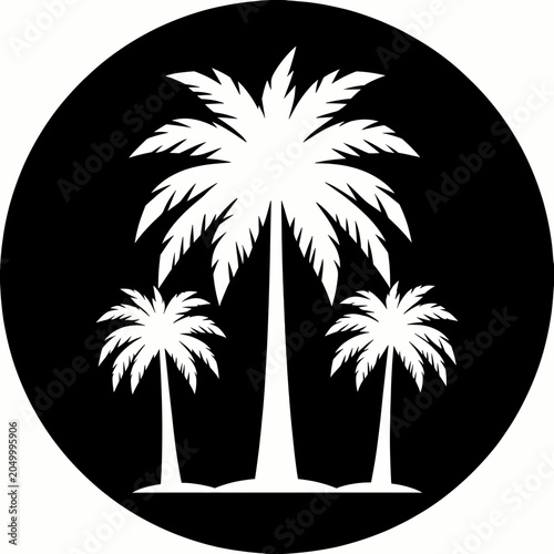 Palm Trees in Circular Black and White Graphic Design