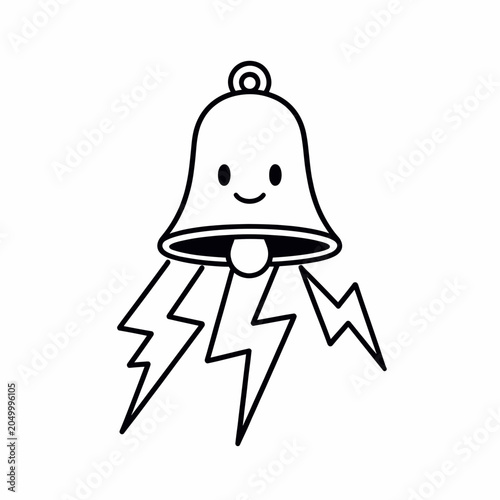 Smiling Bell with Lightning Bolts Illustration