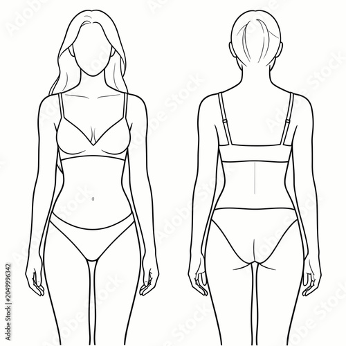 Woman Wearing Lingerie Front and Back View Illustration