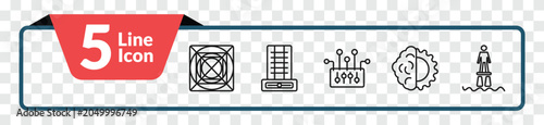 Foto outline artificial intellegence icons set - ai grid, difference engine, deformity, flyboard