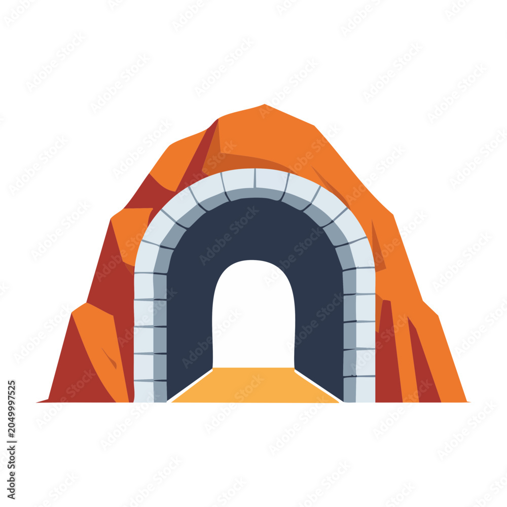Fototapeta premium Flat design illustration of a tunnel entrance in a mountain