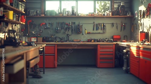 Organized Home Workshop with Tool Workbench.