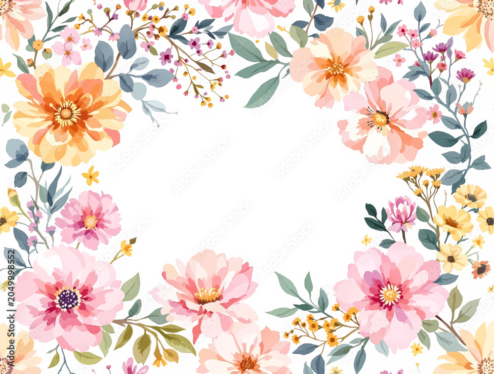 Obraz premium Delicate Flower Arrangement Encircling an Open Area for Personalized Messages