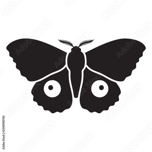 Io Moth Glyph Icon Black Silhouette Surprise Display Eyespot Flat Design Vector