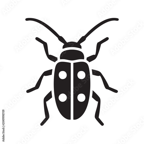 Milkweed Beetle Glyph Icon Black Silhouette Long Antennae Spots Flat Design Vector