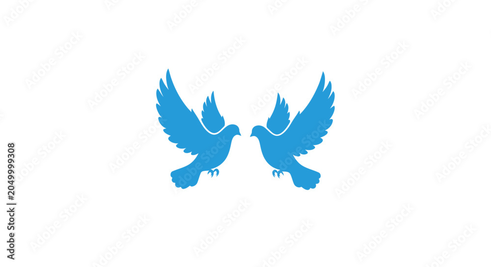 Fototapeta premium Pair of Blue Flying Doves Silhouette Vector