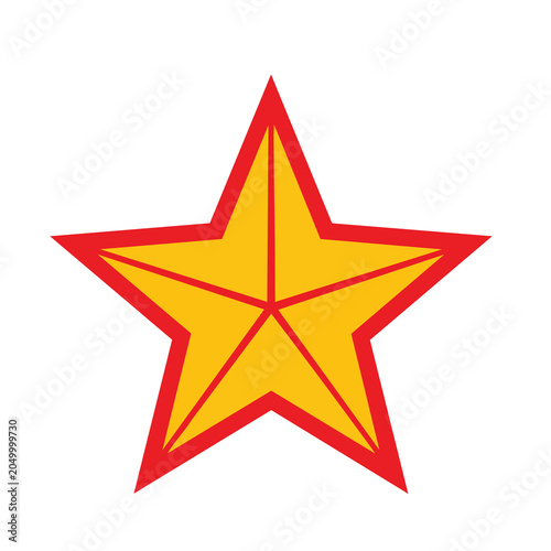 A vibrant yellow star icon with a bold red outline and internal geometric lines.