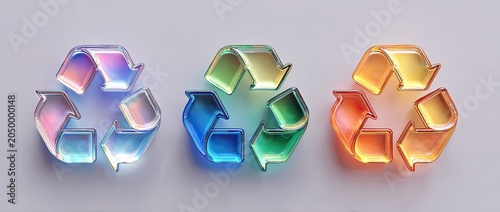 Three Colorful Recycling Symbols in a Row.