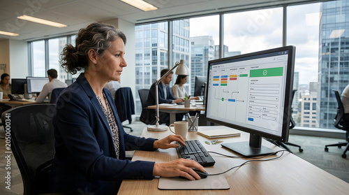 Professional Businesswoman Responding to Customer Complaint on Computer in Modern Corporate Office