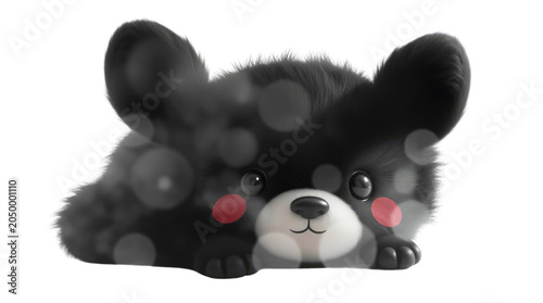 Photos Fluffy Cute Black Cartoon Animal with Big Eyes and Rosy Cheeks