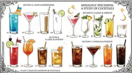 Foto Vintage Style Mixology Specimen Poster Vector Illustration Set Featuring Selecte