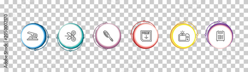 Slika na platnu outline tools and utensils icons set - hole puncher, open scissors, combs, daily specials board