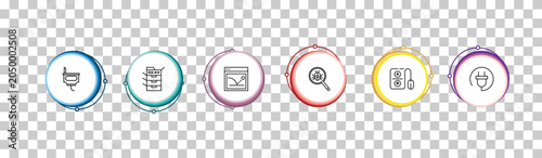 Foto outline technology icons set - power plug, photocopier, bounce rate, basic plug