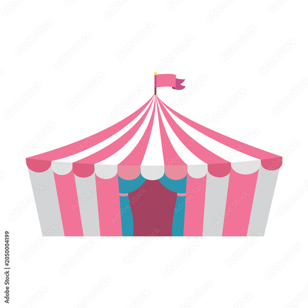 Obraz premium Pink and White Striped Circus Tent Vector Illustration Isolated on Transparent Background