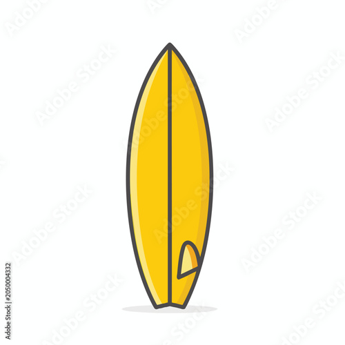 Minimalist yellow surfboard vector illustration isolated on white background.