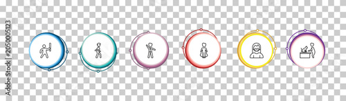 Photos outline people icons set - man attacking, person walking, bestman, vet with cat