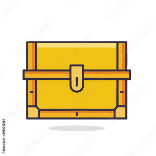 Flat Vector Illustration of a Closed Golden Treasure Chest Icon.