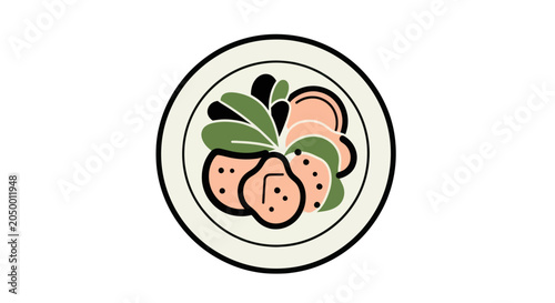 Fotografía Minimalist Caprese Salad Plate Vector Illustration