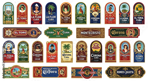 Tableau sur toile Vintage Cigar Labels Collection: Cuban Style, Retro Design, Tobacco Branding