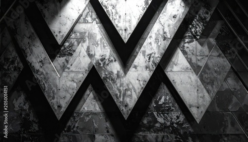 Abstract black and white geometric background featuring W shape.