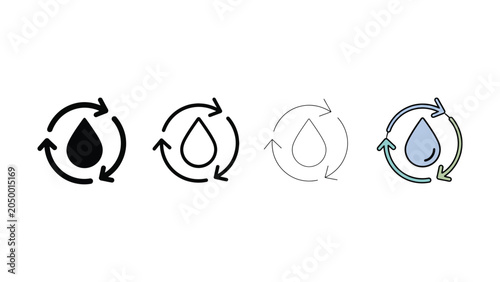 Water Recycling and Liquid Conservation Icon Set in Glyph, Outline, and Sketch Styleswater, 
