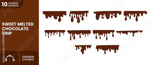 Sweet Melted Chocolate Drips and Liquid Splatter Border Element Set