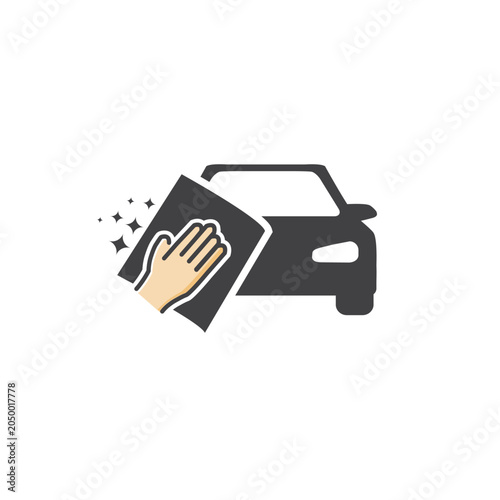 Vector flat design of hand and towel washing, detailing, polishing car