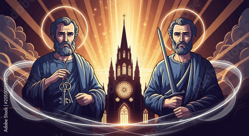 Saint Peter Apostle Holding Keys to Heaven with Divine Light Background