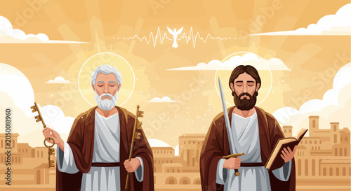 Saint Peter holding golden keys as an apostle in a religious illustration
