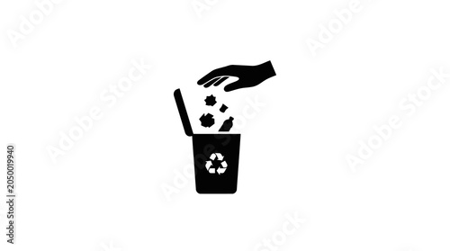Fotografie Recycling Bin Icon with Hand Dropping Trash Vector Illustration