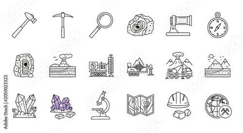 Canvas Print Geology and mining icons, illustrating exploration and scientific research