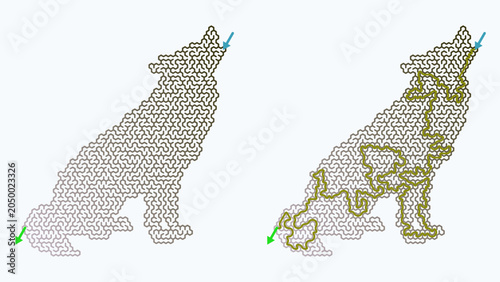Howling wolf solved maze vectordesign for Halloween