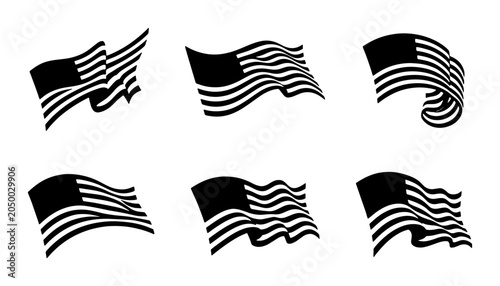 Obraz na płótnie American Flag Vector Icons Set, USA Stars and Stripes Symbols, Patriotic Indepen