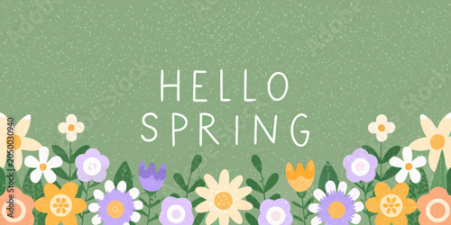 Tablou pe pânză Floral ornament with text on a speckled green background vector illustration