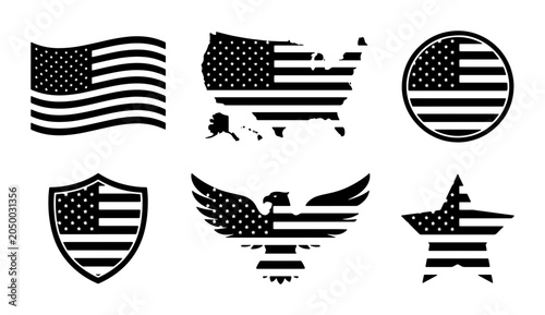 Fotografía American Flag Icons Set, USA Symbols Collection, Patriotic Vector Graphics for I