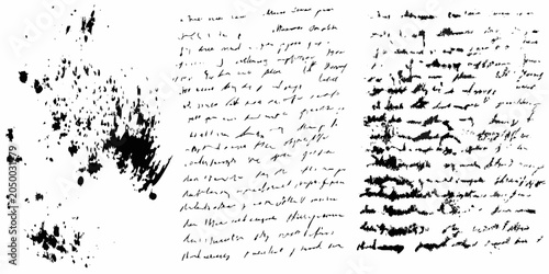 Foto Ink splatters and handwritten text black and white grunge pattern