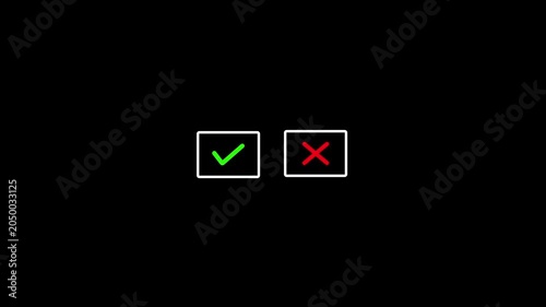 Correct and incorrect checkboxes green tick and red cross symbols for approval and rejection checkmark
