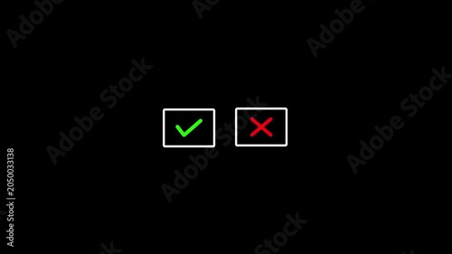 Accept and reject symbols green checkmark and red cross on black background
