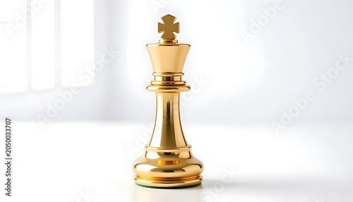 The golden chess king piece stands alone on a white surface near a window.