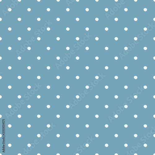 Hand Drawn White Polka Dot Seamless Pattern on Soft Blue Background, Minimal Abstract Geometric Texture
