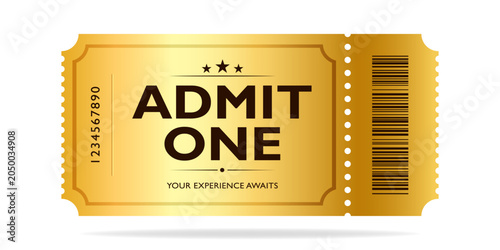 Luxury gold ticket for cinema and coupon template vector isolated.
