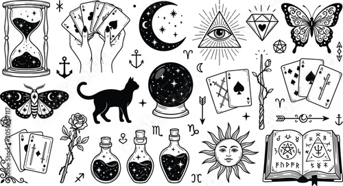 Bild auf Leinwand “Magical mystical vector illustration of occult symbols including moon, eye, cry
